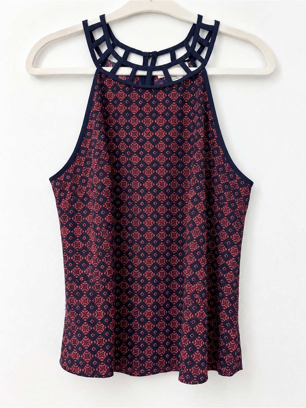 Monteau Navy and Red Geometric Halter Camisole with Lattice Neck 11